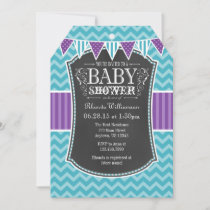 Teal Purple Chalkboard Chevron Baby Shower Invite