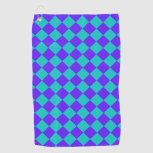 Teal Purple Checker Diamond Pattern Golf Towel