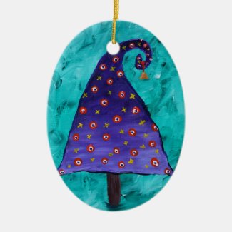 Teal Purple Christmas Tree  Custom Ceramic Ornament