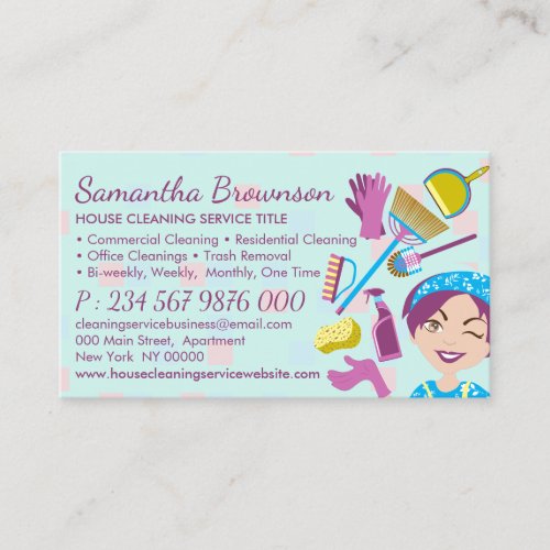 Teal Purple Cleaning Janitorial Maid Housekeeping Business Card