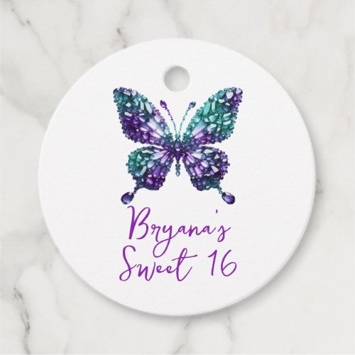 Teal  Purple Crystal Butterfly Dress  Favor Tags
