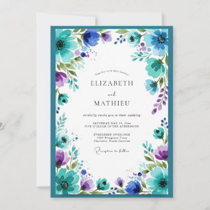 Teal Purple Dreamy Watercolor Wedding Invitation