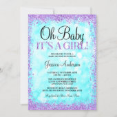 Teal Purple Faux Glitter Lights Girl Baby Shower Invitation (Front)