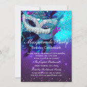 Teal Purple Feather Mask Masquerade Birthday Invitation (Front)