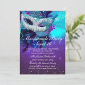 Teal Purple Feather Mask Masquerade Invitation (Standing Front)
