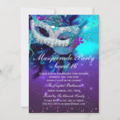 Teal Purple Feather Mask Masquerade Invitation (Front)