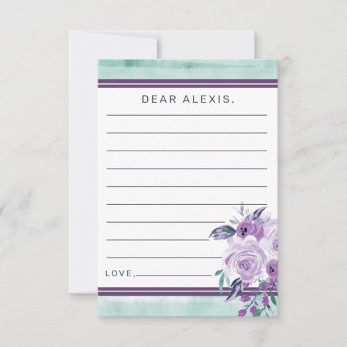 Teal  Purple Floral Baby Shower Time Capsule Note Card