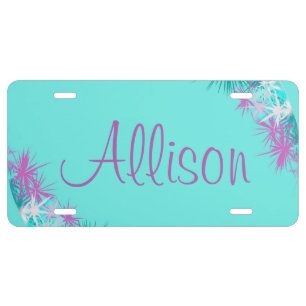 Teal Purple Floral License Plate