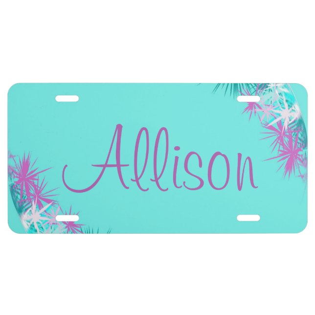Teal Purple Floral License Plate (Front)