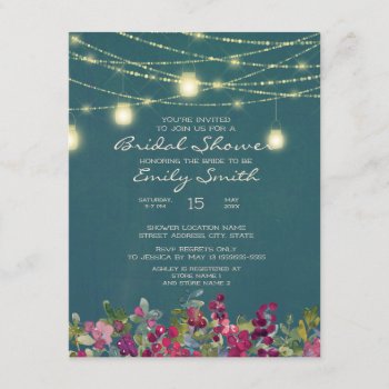Teal Purple Floral String Lights Bridal Shower Invitation by thepartyshop at Zazzle