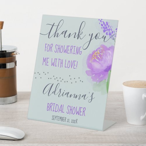 TealPurple Floral Thank You Bridal Shower Pedestal Sign