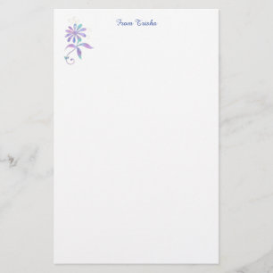 Teal & Purple Flower, DIY Name & Message Stationery
