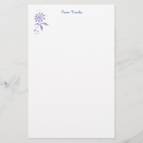 Teal  Purple Flower DIY Name  Message Stationery