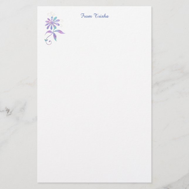 Teal & Purple Flower, DIY Name & Message Stationery (Front)