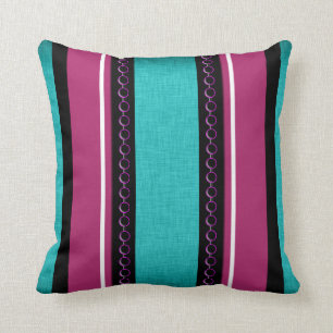Teal purple funky stripes throw pillow
