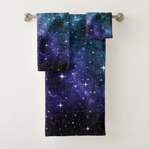 Teal Purple Galaxy Nebula Dream 1 Bath Towel Set