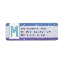 Teal Purple Galaxy Pattern Watercolor Monogram Label