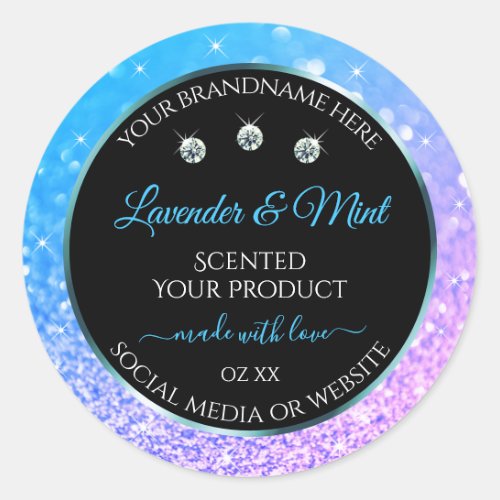 Teal Purple Glitter Black Product Labels Diamonds