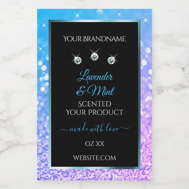 Teal Purple Glitter Black Product Labels Diamonds (Single Label)