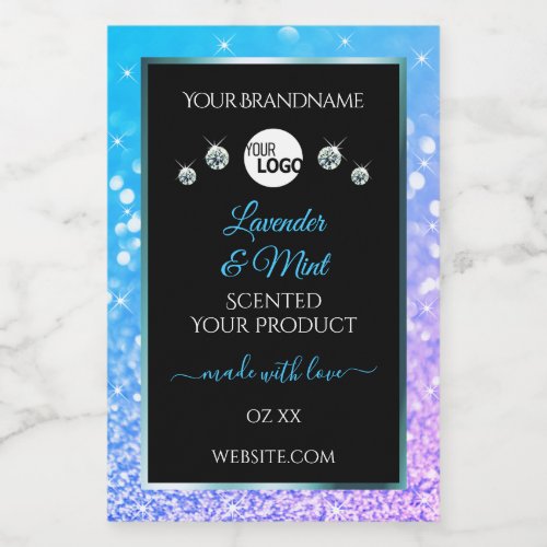 Teal Purple Glitter Black Product Labels with Logo