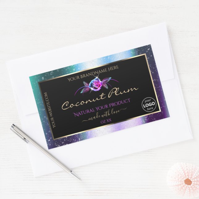 Teal Purple Glitter Black Product Labels with Logo (Envelope)