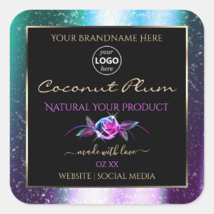Teal Purple Glitter Black Product Labels with Logo