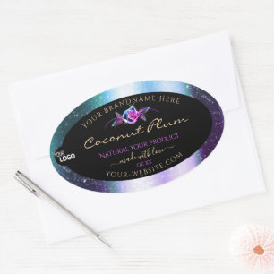 Teal Purple Glitter Black Product Labels with Logo