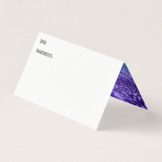 Teal Purple Glitter Bokeh Accent Recipe Tent Cards (Front)