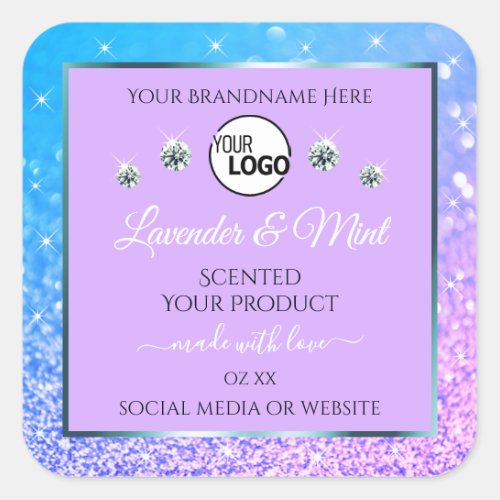 Teal Purple Glitter Product Labels Logo Diamonds