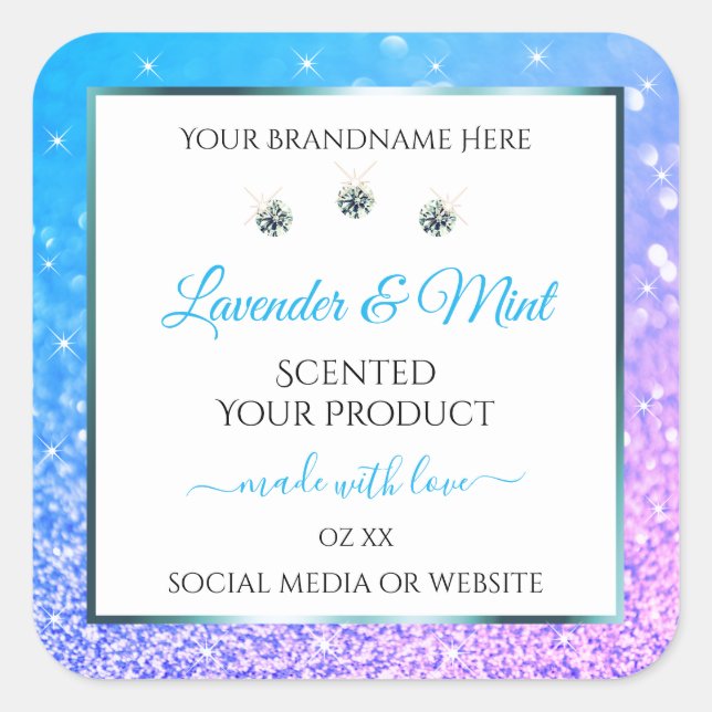 Teal Purple Glitter White Product Packaging Labels (Front)