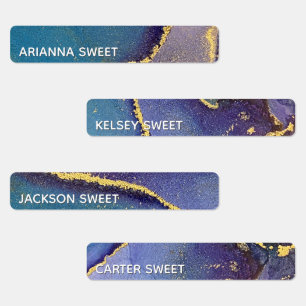 Teal, Purple & Gold Abstract Alcohol Ink Name Labels