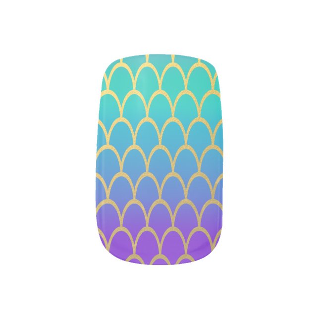 Teal Purple Gold Mermaid Minx Nail Art (Left Thumb)