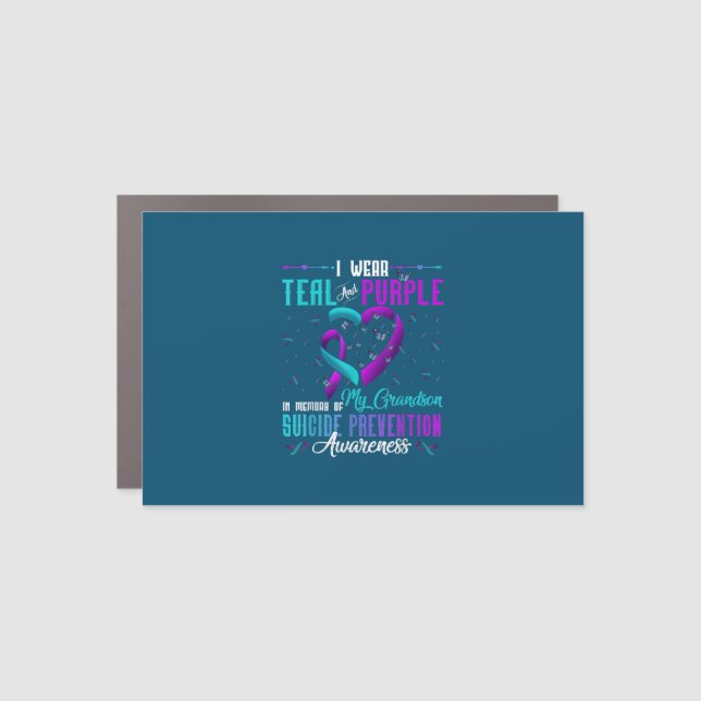 Teal Purple  Grandson Suicide Prevention Awareness Car Magnet (Front)
