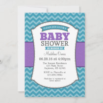 Teal Purple Gray Chevron Baby Shower Invitation