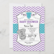 Teal Purple Gray Chevron Baby Shower Invitation