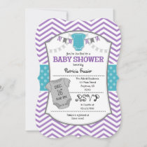 Teal Purple Gray Chevron Baby Shower Invitation