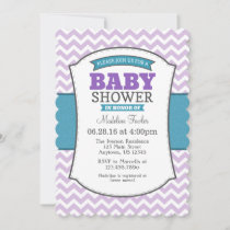 Teal Purple Gray Chevron Baby Shower Invitation