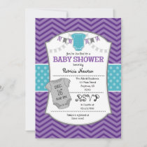 Teal Purple Gray Chevron Baby Shower Invitation