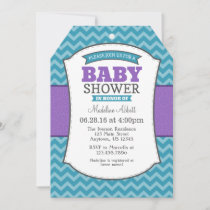 Teal Purple Gray Chevron Baby Shower Invitation