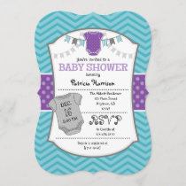 Teal Purple Gray Chevron Baby Shower Invitation