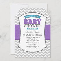 Teal Purple Gray Chevron Baby Shower Invitation