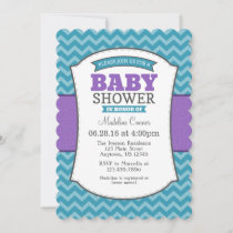 Teal Purple Gray Chevron Baby Shower Invitation