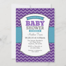 Teal Purple Gray Chevron Baby Shower Invitation