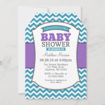 Teal Purple Gray Chevron Baby Shower Invitation