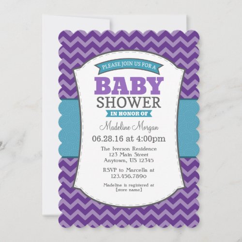 Teal Purple Gray Chevron Baby Shower Invitation