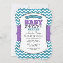 Teal Purple Gray Chevron Baby Shower Invitation