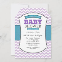 Teal Purple Gray Chevron Baby Shower Invitation