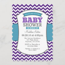 Teal Purple Gray Chevron Baby Shower Invitation