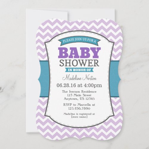 Teal Purple Gray Chevron Baby Shower Invitation