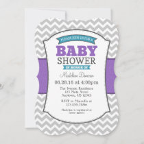 Teal Purple Gray Chevron Baby Shower Invitation